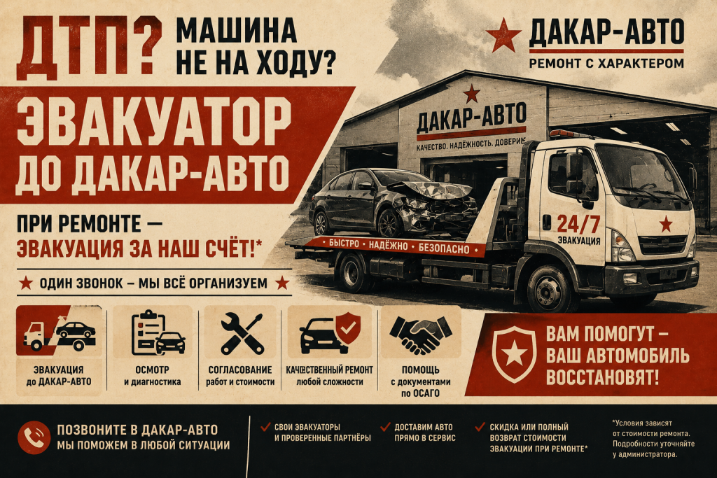 Эвакуатор после ДТП до автосервиса в Хабаровске — ДАКАР-АВТО